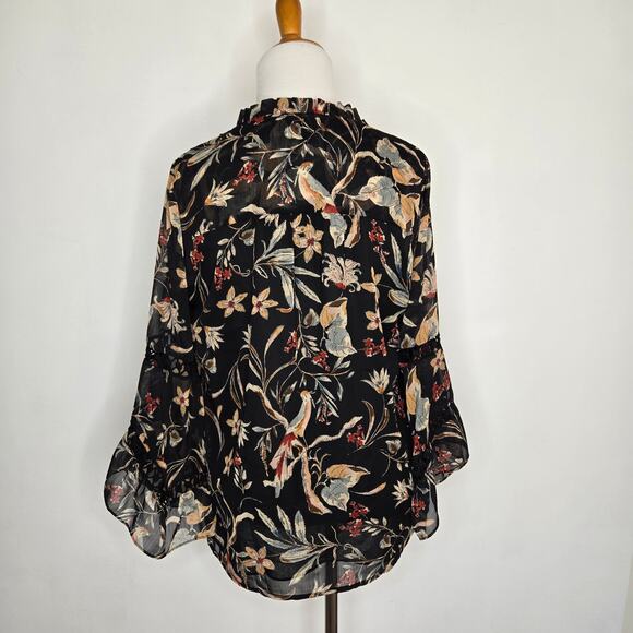 Anthropologie Maeve Odette Blouse Black Floral Bell Sleeves Crochet Women Medium - Picture 4 of 13